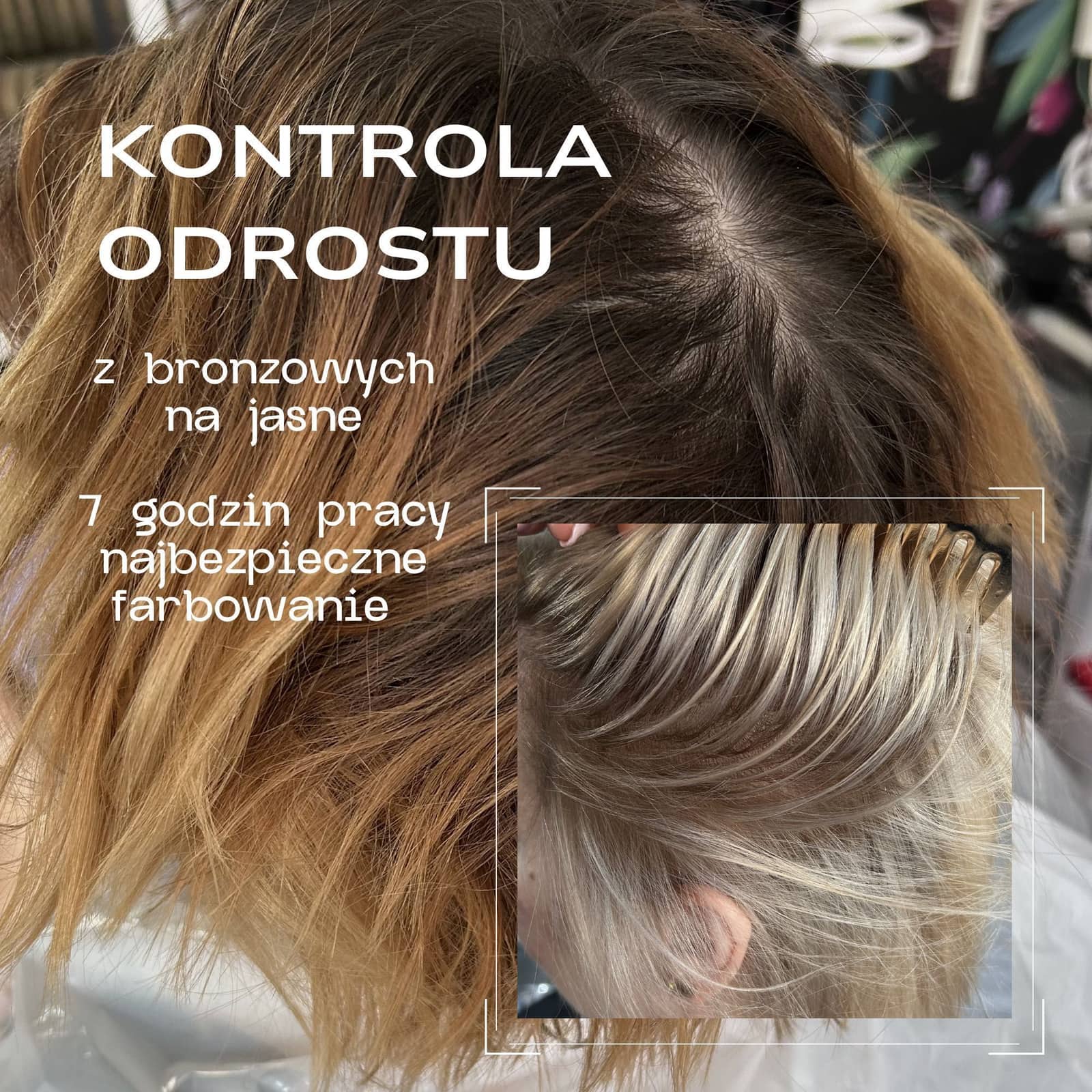 Kontrola odrostu: brązowe włosy rozjaśnione na blond